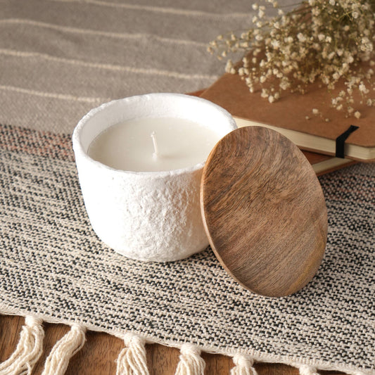 7oz Mimosa Scented Jar Candle with Ecomix Wax, Mango Wood Lid, Reusable Jar, Spa Calm Fragrance, White