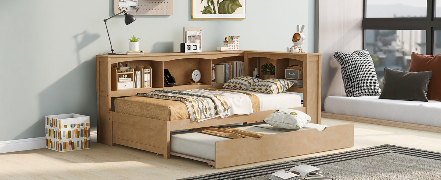 Twin Size Wooden Daybed with Trundle, Built-in Storage, and USB Charging Ports
