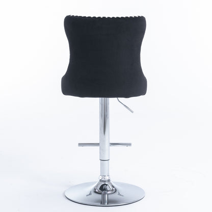 Adjustable Swivel Velvet Bar Stools Set of 2 Black Chrome