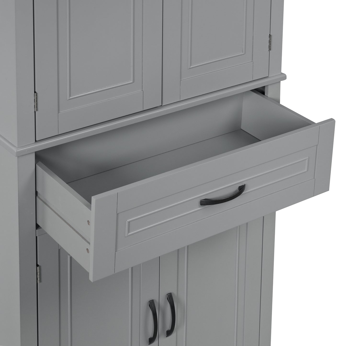 Tall Grey MDF Bathroom Storage Cabinet with Adjustable Shelf and Multiple Storage Solutions