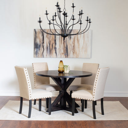 5 Piece Dining Set Round Cross Buck Table With Four Chairs