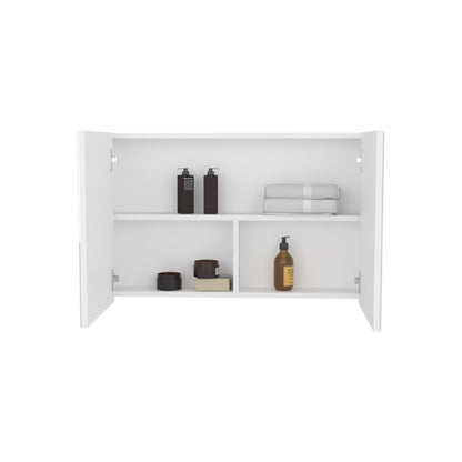 Bouti 19.7" H x 31.5" W Double Door Mirror Medicine Cabinet, Three interior Shelves for Bathroom, Kitchen White