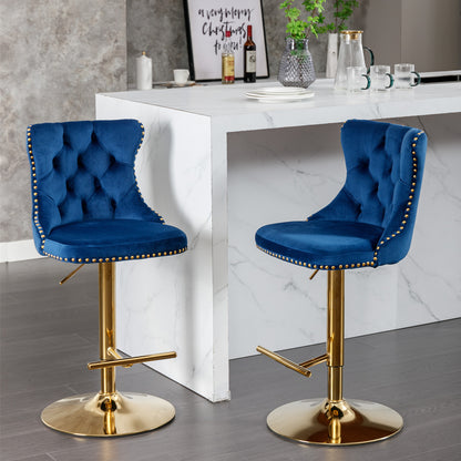 AA Blue Velvet Bar Stools Adjustable 25 33in Set Of 2