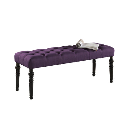 48-Inch Fabric Tufted Dining Bench with Solid Wood Turned Legs, Tufted Upholstery, Black Finish Purple