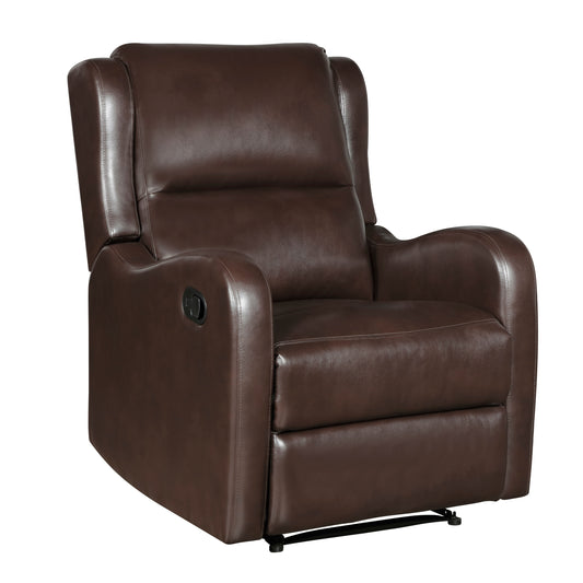 Reclining Living Room Chair, Solid Wood Frame, Faux Leather Upholstery, 30 x 38 x 41 in, 1-Piece Brown