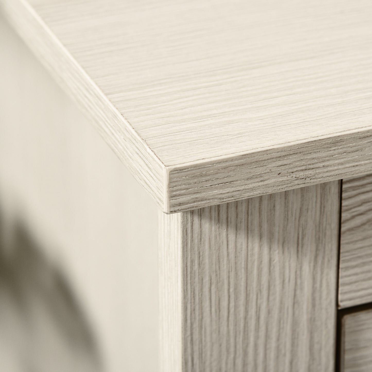 Cream White Farmhouse Style Computer Desk with Storage Drawers and Cabinets for Home Office