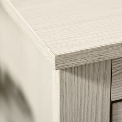 Cream White Farmhouse Style Computer Desk with Storage Drawers and Cabinets for Home Office