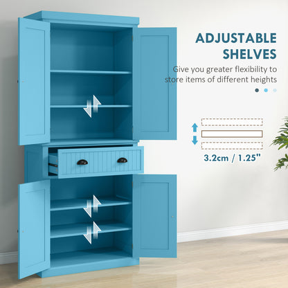 Light Blue Freestanding 72" Kitchen Pantry Cabinet with Adjustable Shelves and Traditional Design