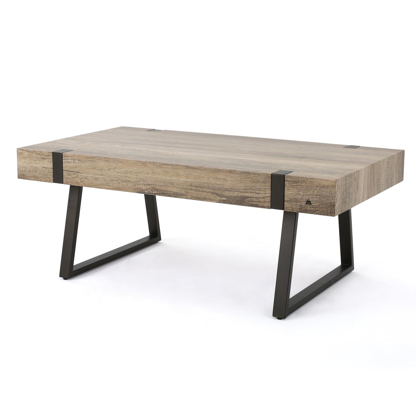 Rectangular Faux-Wood Coffee Table with Industrial Metal Legs, 43in L, Living Room, Canyon Grey