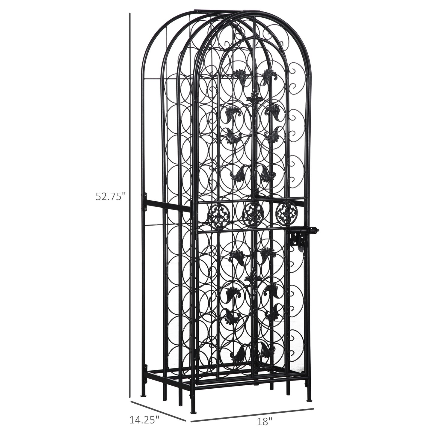 Elegant Black Wrought Iron Wine Cage Rack For 45 Bottles