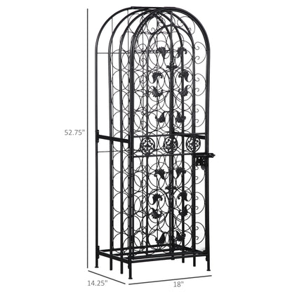 Elegant Black Wrought Iron Wine Cage Rack For 45 Bottles