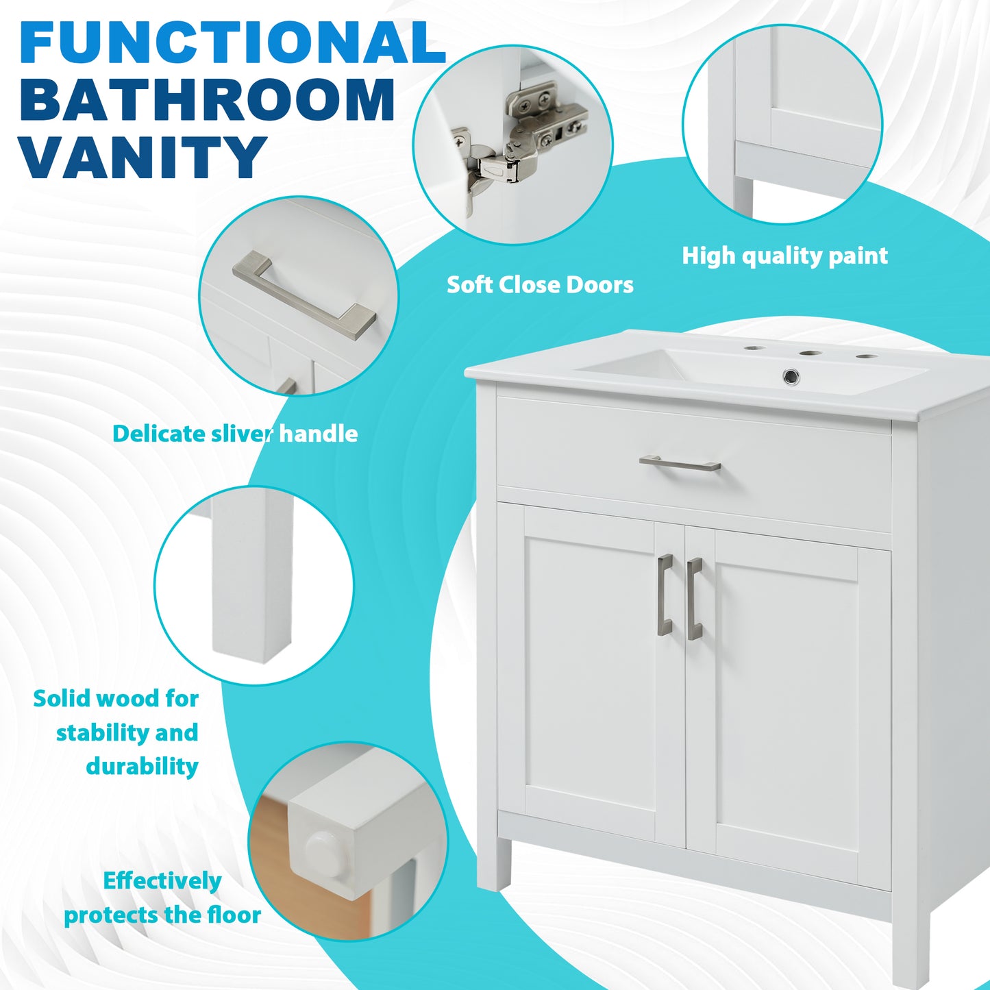Elegant 30-Inch White Bathroom Vanity with Ceramic Sink and Ample Storage for Compact Spaces