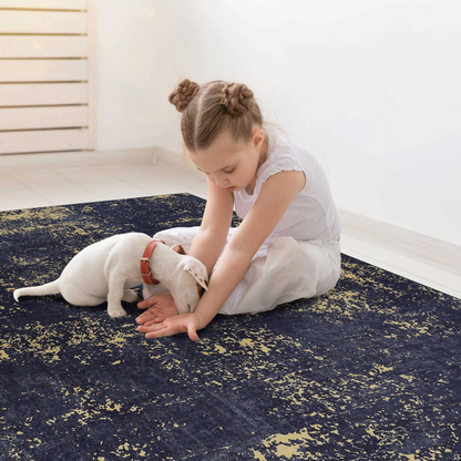 5x8 Machine-Washable Area Rug, Low-Pile, Non-Slip, Foldable, Kid & Pet Friendly Living Room Black & Gold