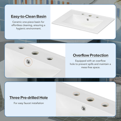 Compact 24" Luxurious Bathroom Vanity Combo with Ceramic Sink and Soft Close Doors