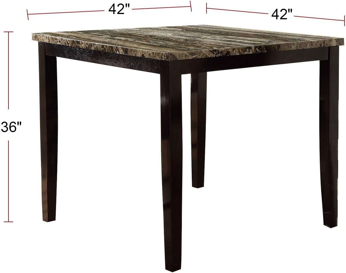 Dining Table Faux Marble Top Birch Veneer MDF Espresso Brown