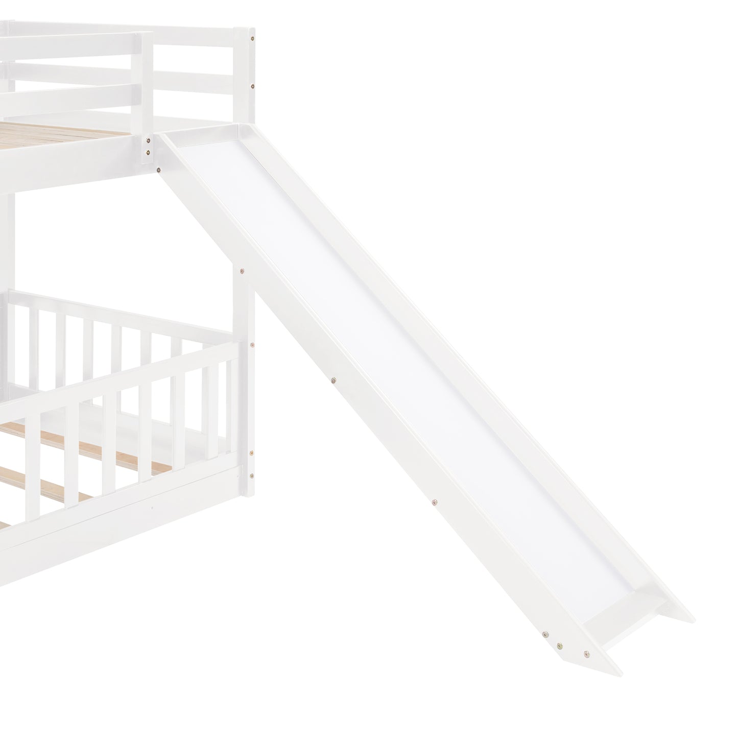 Stylish Twin Over Twin Bunk Bed with Fun Slide and Versatile Ladder in White