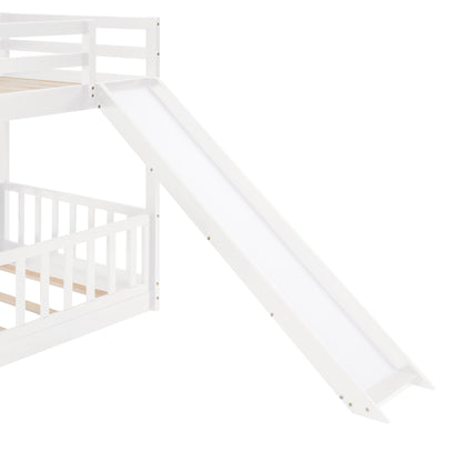 Stylish Twin Over Twin Bunk Bed with Fun Slide and Versatile Ladder in White