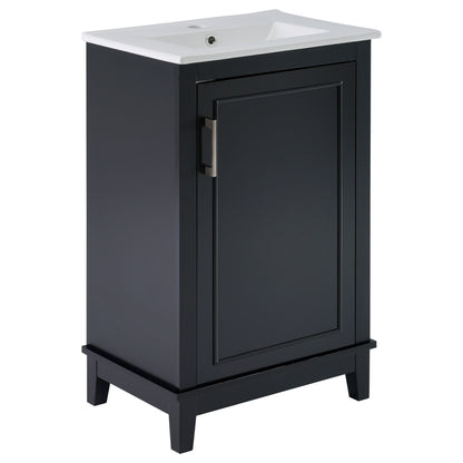 Compact 20-Inch Black Bathroom Vanity Cabinet with Ceramic Sink - Modern Design, Ample Storage, Soft-Close Door