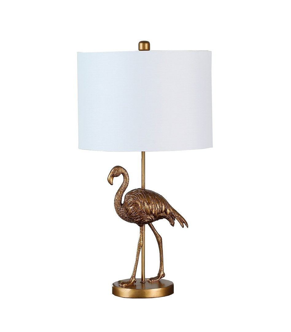26-Inch Flamingo Resin Table Lamp with Drum Shade, E26 Socket, 100W Max, UL Listed Matte Gold