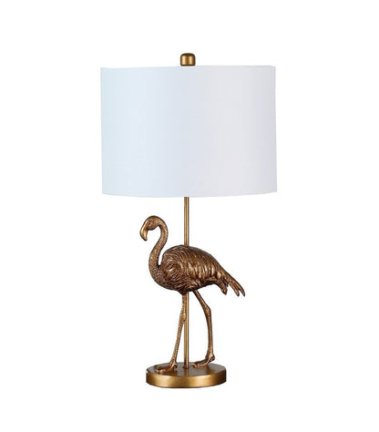 26-Inch Flamingo Resin Table Lamp with Drum Shade, E26 Socket, 100W Max, UL Listed Matte Gold