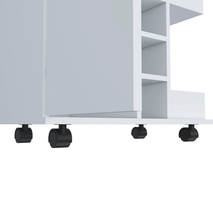 Stylish 32 Inch White Bar Coffee Cart With Storage Cabinet