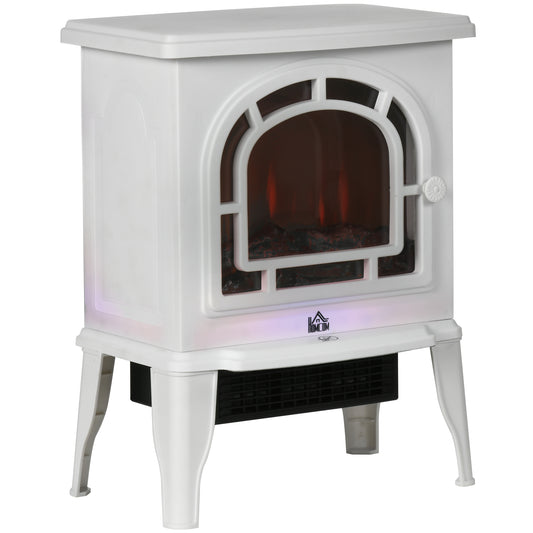 18-Inch Freestanding Electric Fireplace Stove with LED Flame, 750W/1500W, Adjustable Temperature, Steel White