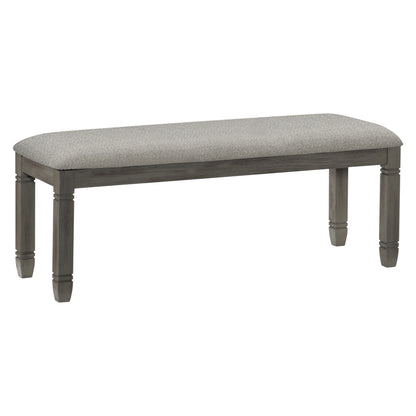 48-Inch Wood Frame Dining Bench with Textured Gray Upholstery, 300 lb Capacity, Dining Room, Antique Gray