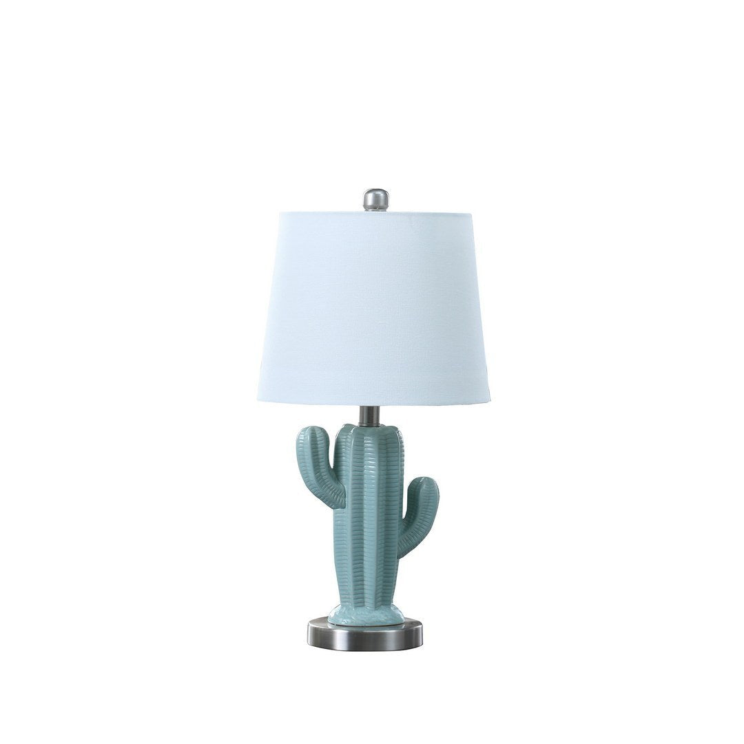 22-Inch Southwest Ceramic Cactus Table Lamp with Silver Base Cotton-Linen Shade, E26 Socket, 60W Max Teal