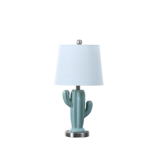 22-Inch Southwest Ceramic Cactus Table Lamp with Silver Base Cotton-Linen Shade, E26 Socket, 60W Max Teal