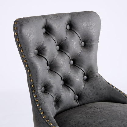 Tufted Back Swivel Bar Stools, PU Upholstery, Set of 2, Counter Height, for Home Bar, Aged Finish