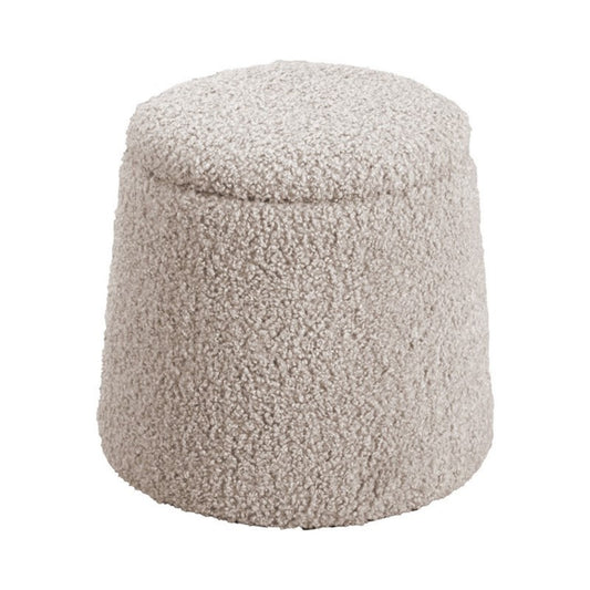 Round Storage Ottoman with High-Density Foam, 20x20x18.5 in, Storage, No Assembly, Bouclé Upholstery, Beige