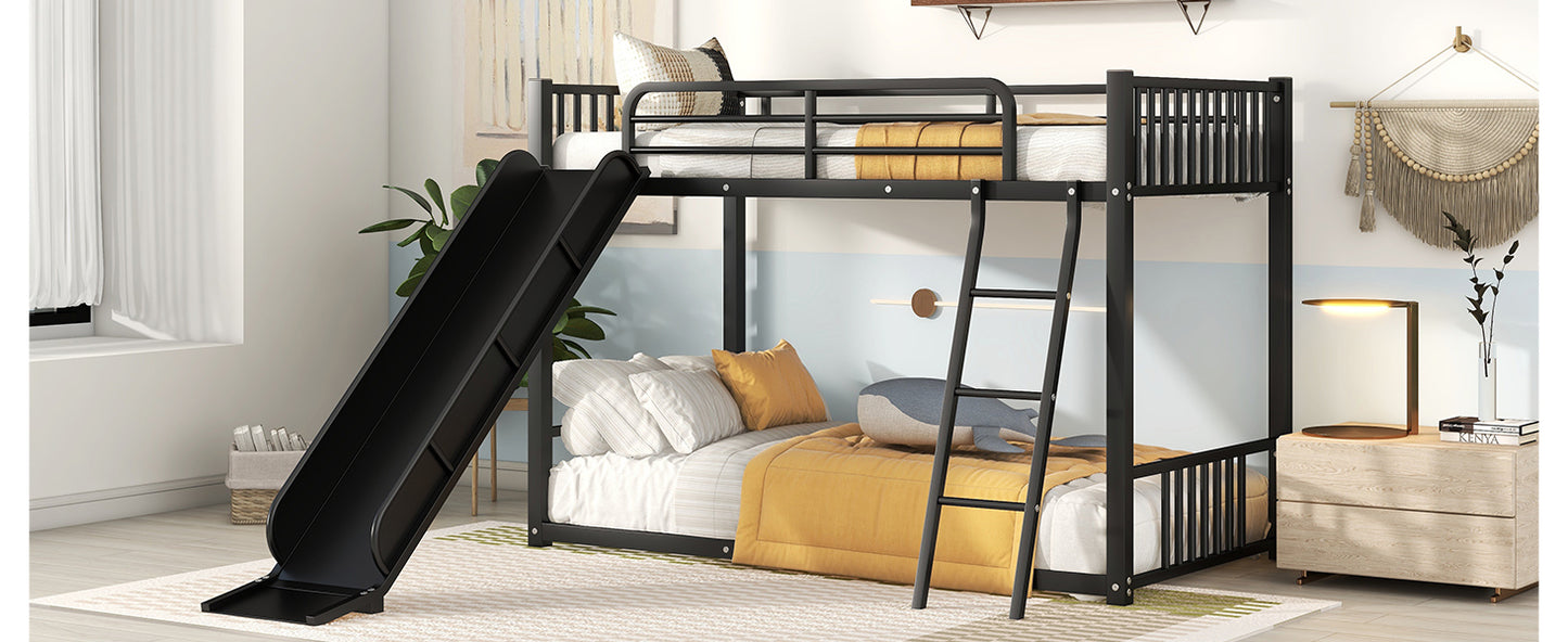 Twin Metal Bunk Bed with Fun Slide - Black Color