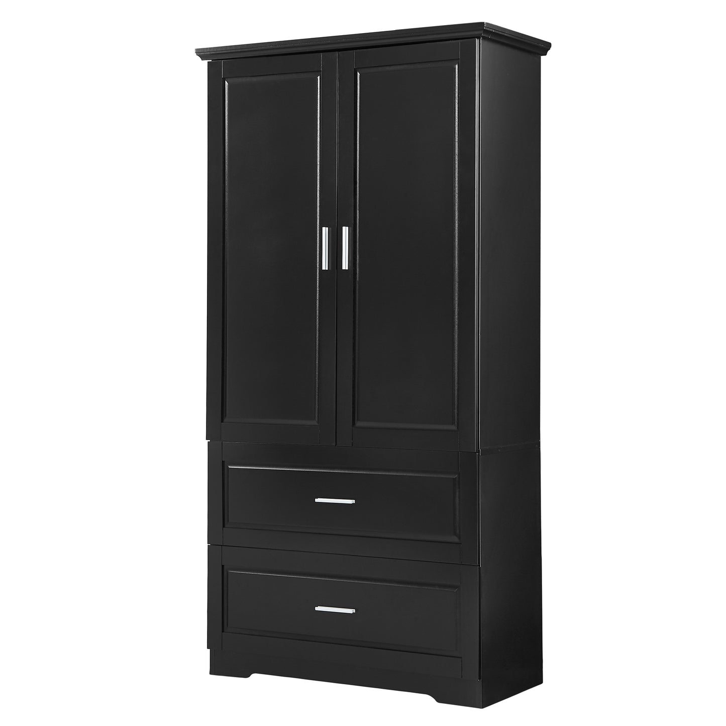 Black Tall Storage Cabinet with Adjustable Shelves, Doors, and Drawers - MDF Construction