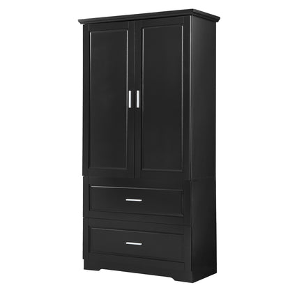Black Tall Storage Cabinet with Adjustable Shelves, Doors, and Drawers - MDF Construction