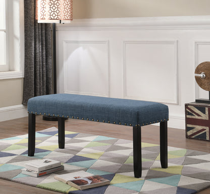 44-Inch Fabric Dining Bench with Nailhead Trim, Linen-Cotton Upholstery, Solid Hardwood Legs, 19H Blue