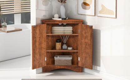 Brown Modern Triangle Corner Storage Cabinet with Adjustable Shelving for Home and Kitchen