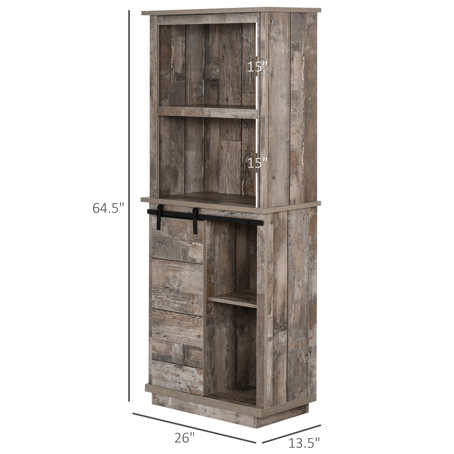 Rustic Farmhouse Kitchen Pantry Cabinet with Sliding Barn Door, Adjustable Shelving and Vintage Finish