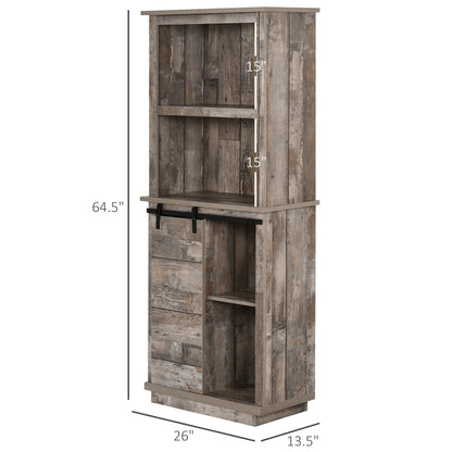 Rustic Farmhouse Kitchen Pantry Cabinet with Sliding Barn Door, Adjustable Shelving and Vintage Finish