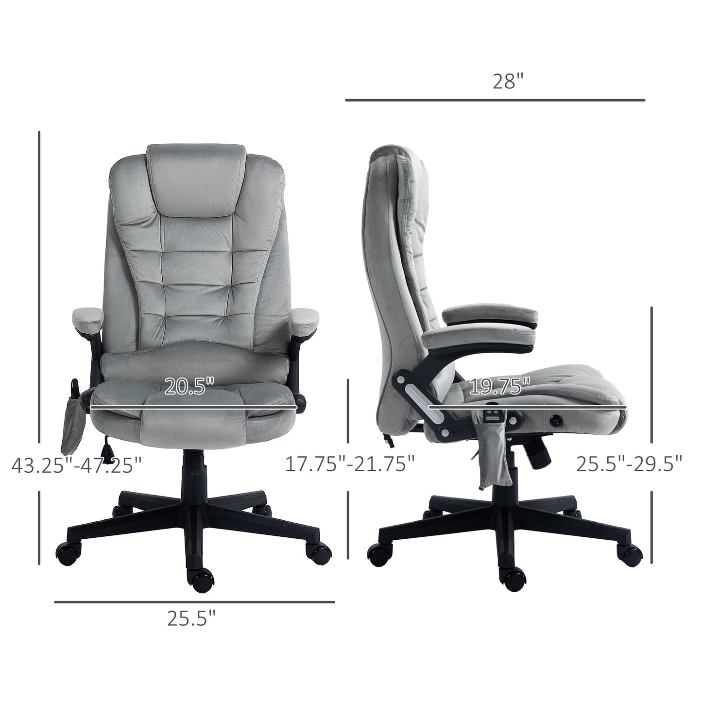 Gray Executive Massage Office Chair with 6-Point Vibration and Lumbar Heating