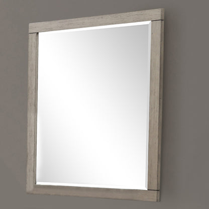 Transitional Beveled Mirror in Light Gray