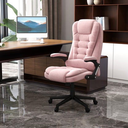Pink Velvet Executive Office Chair with 6-Point Massage, Heat Function, and Reclining Backrest