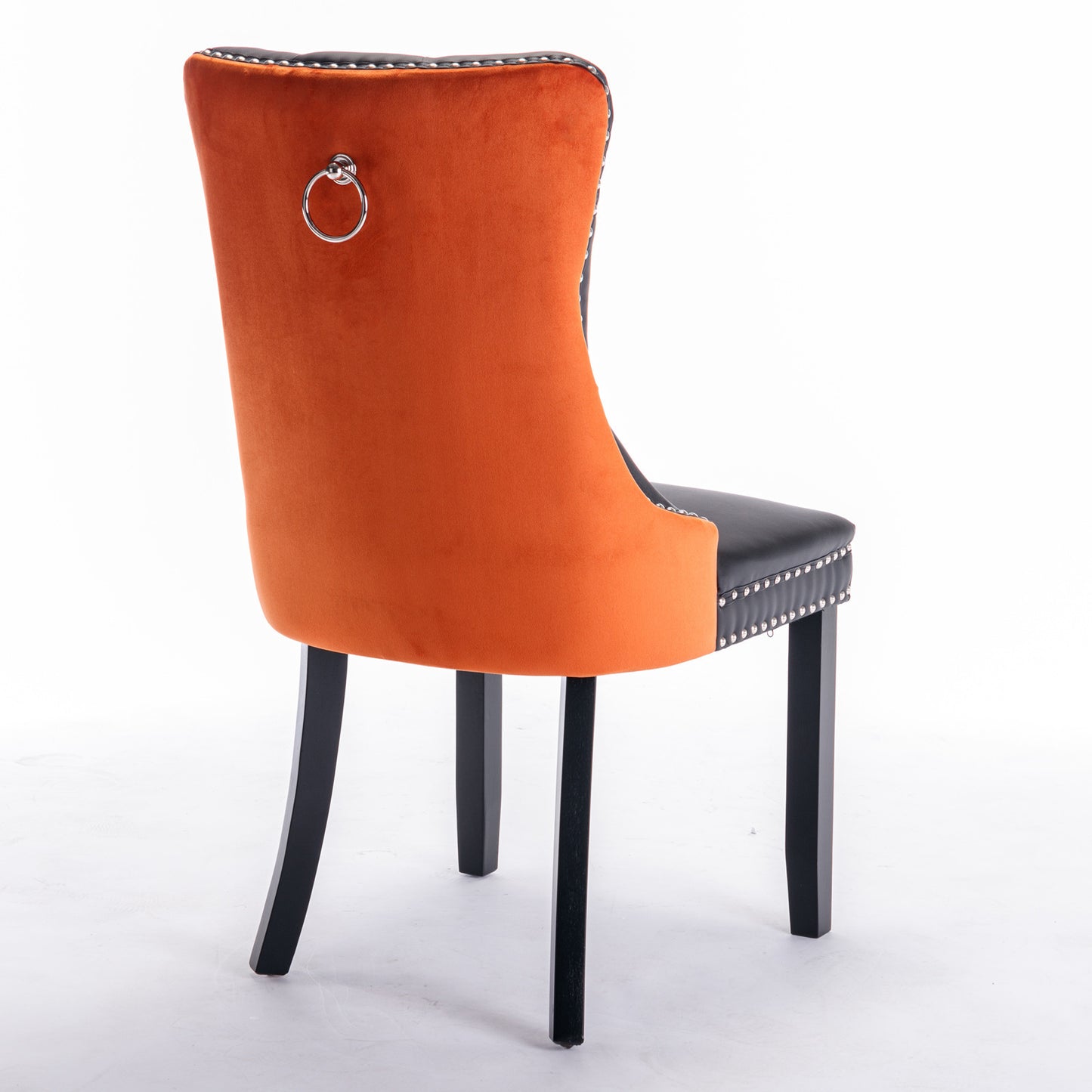 Modern Tufted Wood Dining Chair Set with PU Leather and Velvet Upholstery, Wood Legs, 2-Pcs Black/Orange