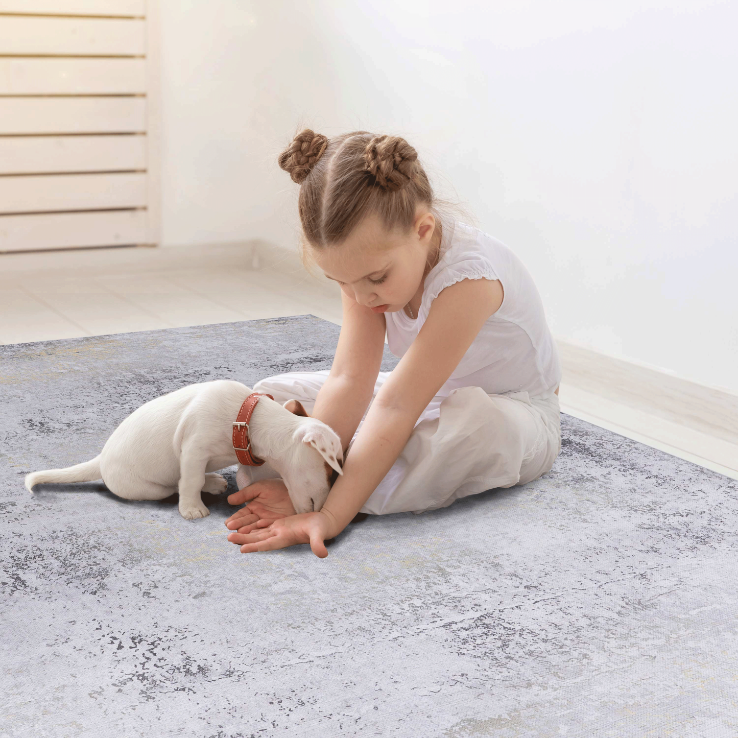 5x8 Area Rug, Machine-Washable, Low-Pile, Non-Slip Backing, Foldable, Kid & Pet Friendly Gray/Gold