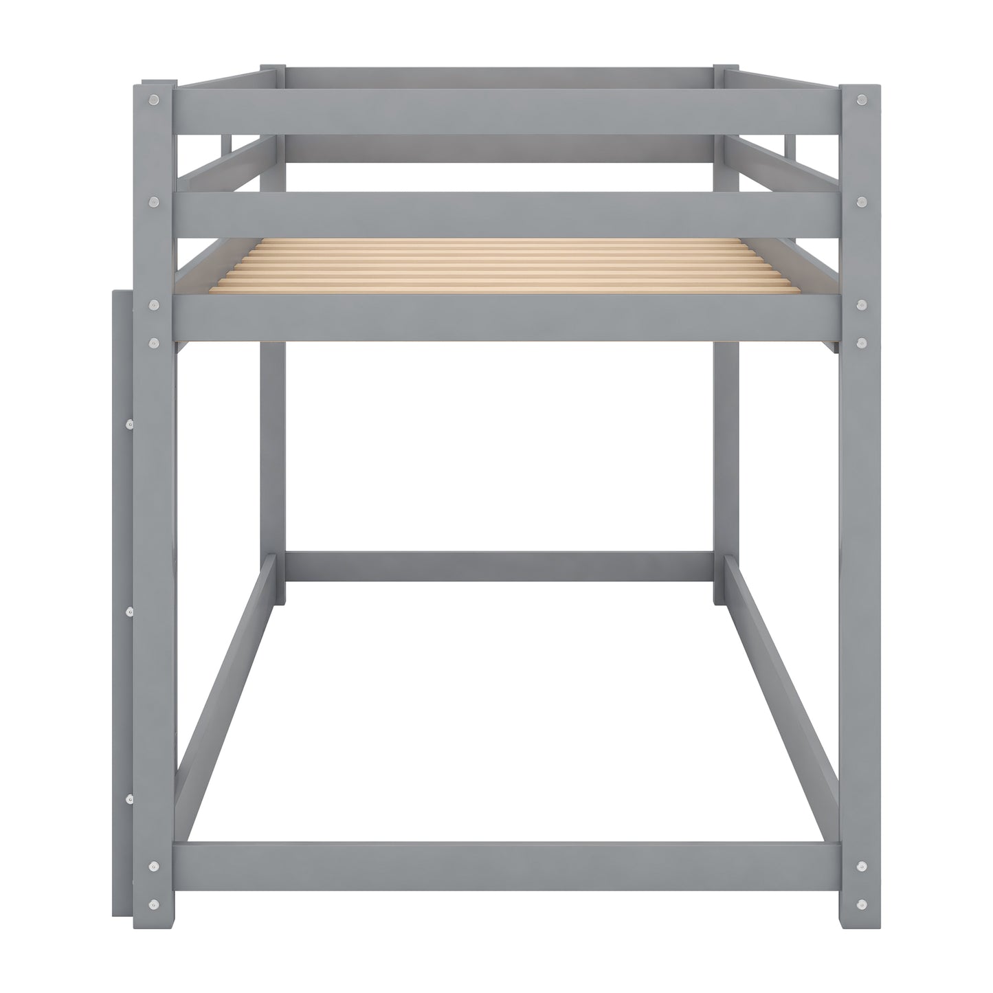 Gray Twin Over Twin Floor Bunk Bed with Ladder for Kids