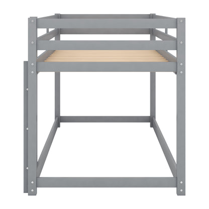 Gray Twin Over Twin Floor Bunk Bed with Ladder for Kids