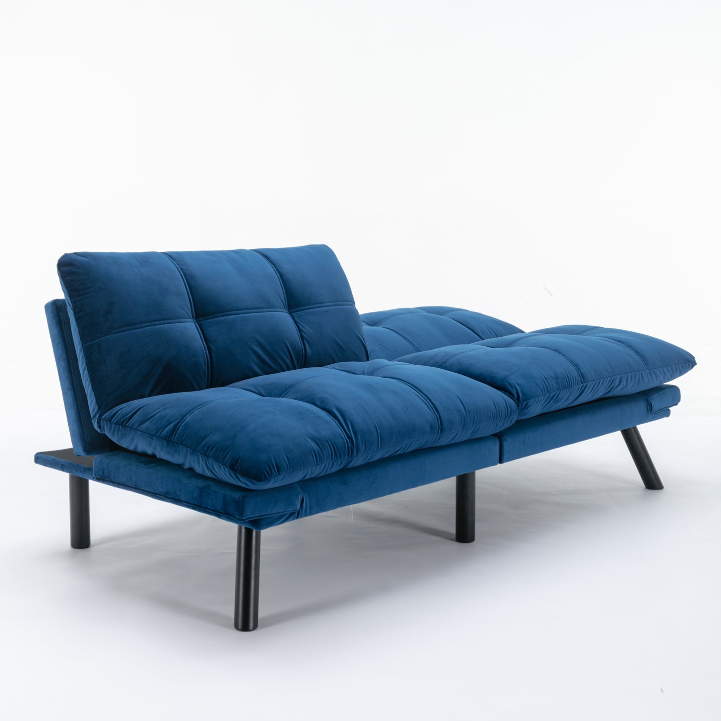 Modern Convertible Sofa Bed with Adjustable Backrest and Armrests, Velvet Upholstery, 70 in, Navy Blue
