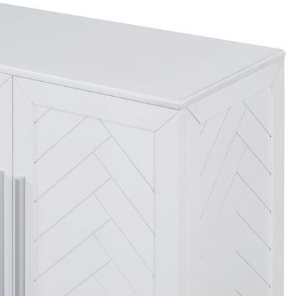 TREXM Sideboard with 4 Doors Large Storage Space Buffet Cabinet with Adjustable Shelves and Silver Handles for Kitchen, Dining Room, Living Room (White)