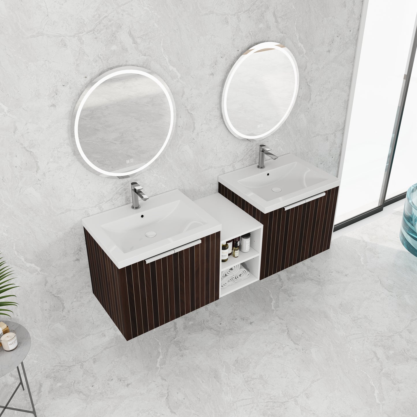60-Inch Modern Bathroom Vanity with Soft Close Doors and Dual Sink - Eco-Friendly Design with Ample Storage Shelves