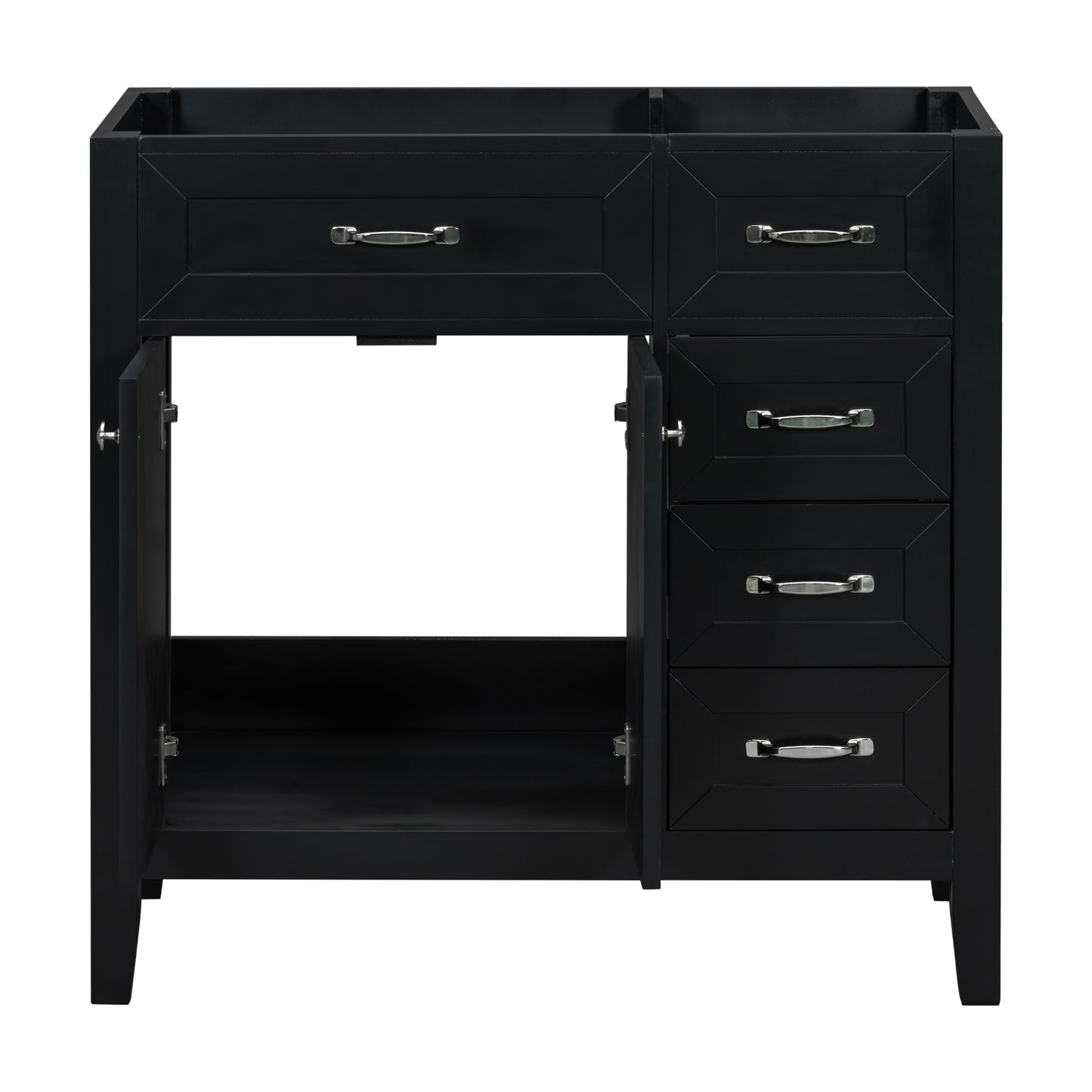 Modern 36" Black Bathroom Vanity Base Cabinet with Drawers, Solid Wood & MDF Construction