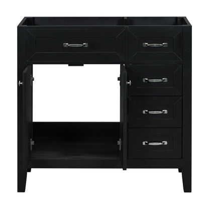 Modern 36" Black Bathroom Vanity Base Cabinet with Drawers, Solid Wood & MDF Construction